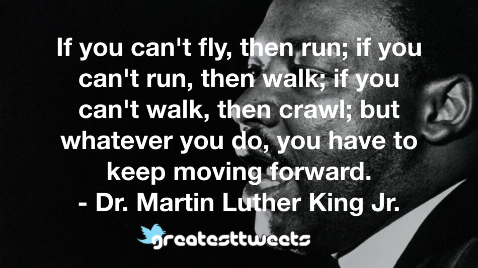 If you can't fly, then run; if you can't run, then walk; if you can't walk, then crawl; but whatever you do, you have to keep moving forward. - Dr. Martin Luther King Jr.
