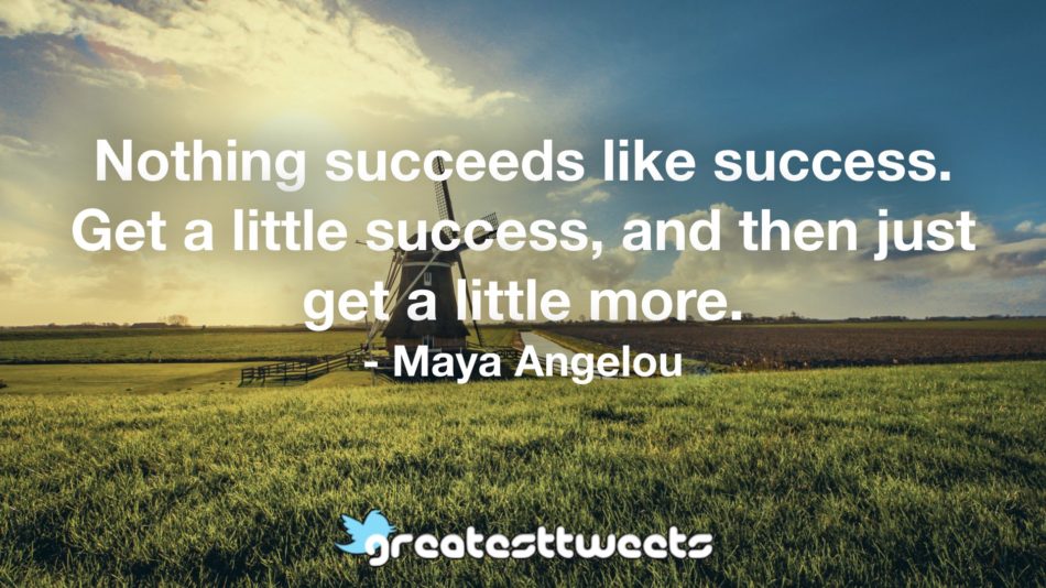 Nothing succeeds like success. Get a little success, and then just get a little more. - Maya Angelou