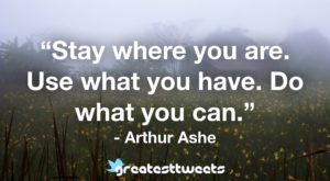 Stay where you are. Use what you have. Do what you can. - Arthur Ashe