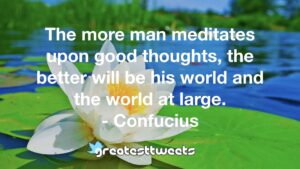 The more man meditates upon good thoughts, the better will be his world and the world at large. - Confucius