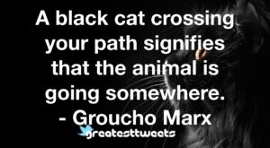 A black cat crossing your path signifies that the animal is going somewhere. - Groucho Marx