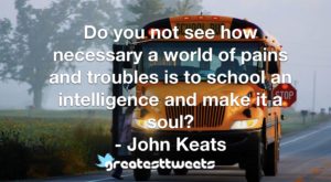 Do you not see how necessary a world of pains and troubles is to school an intelligence and make it a soul? - John Keats