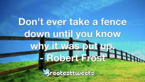 Don't ever take a fence down until you know why it was put up. - Robert Frost