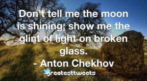 Don't tell me the moon is shining; show me the glint of light on broken glass. - Anton Chekhov