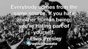 Everybody comes from the same source. If you hate another human being, you’re hating part of yourself. - Elvis Presley