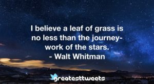 I believe a leaf of grass is no less than the journey- work of the stars. - Walt Whitman