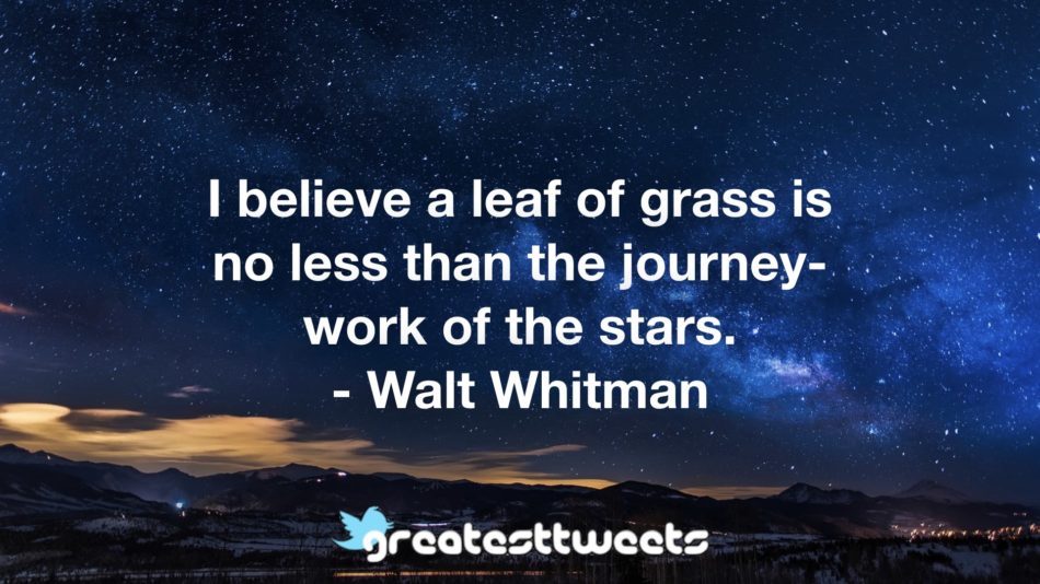 I believe a leaf of grass is no less than the journey- work of the stars. - Walt Whitman