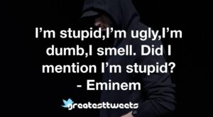 I’m stupid,I’m ugly,I’m dumb,I smell. Did I mention I’m stupid? - Eminem