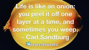 Life is like an onion: you peel it off one layer at a time, and sometimes you weep. - Carl Sandburg