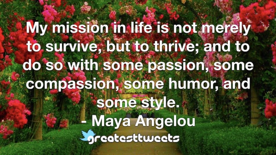 My mission in life is not merely to survive, but to thrive; and to do so with some passion, some compassion, some humor, and some style. - Maya Angelou