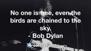 No one is free, even the birds are chained to the sky. - Bob Dylan