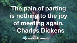 The pain of parting is nothing to the joy of meeting again. - Charles Dickens