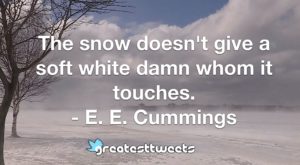 The snow doesn't give a soft white damn whom it touches. - E. E. Cummings