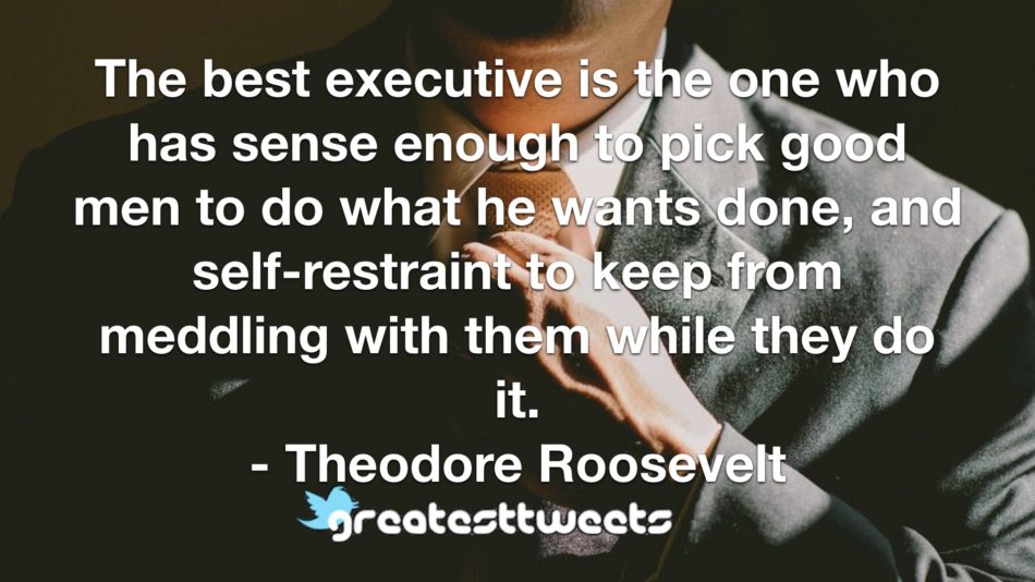 The best executive is the one who has sense enough to pick good men to do what he wants done, and self-restraint to keep from meddling with them while they do it.- Theodore Roosevelt.001