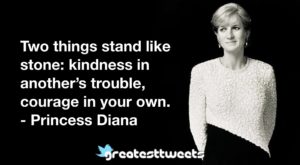 Two things stand like stone: kindness in another’s trouble, courage in your own. - Princess Diana