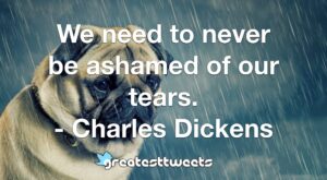 We need to never be ashamed of our tears. - Charles Dickens