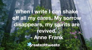 When I write I can shake off all my cares. My sorrow disappears, my spirits are revived. - Anne Frank