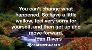 You can’t change what happened. So have a little wallow, feel very sorry for yourself, and then get up and move forward. - Joan Rivers