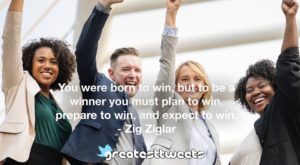You were born to win, but to be a winner you must plan to win, prepare to win, and expect to win. - Zig Ziglar