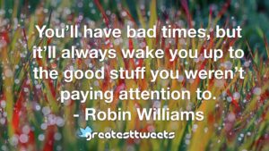 You’ll have bad times, but it’ll always wake you up to the good stuff you weren’t paying attention to. - Robin Williams