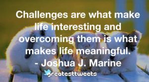 Challenges are what make life interesting and overcoming them is what makes life meaningful. - Joshua J. Marine