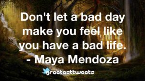 Don't let a bad day make you feel like you have a bad life. - Maya Mendoza