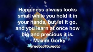 Happiness always looks small while you hold it in your hands, but let it go, and you learn at once how big and precious it is. - Maxim Gorky