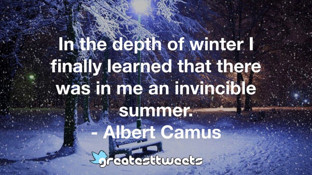 In the depth of winter I finally learned that there was in me an invincible summer. - Albert Camus
