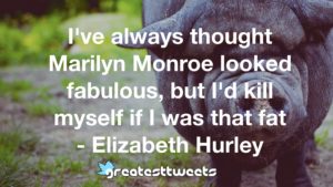 I've always thought Marilyn Monroe looked fabulous, but I'd kill myself if I was that fat - Elizabeth Hurley