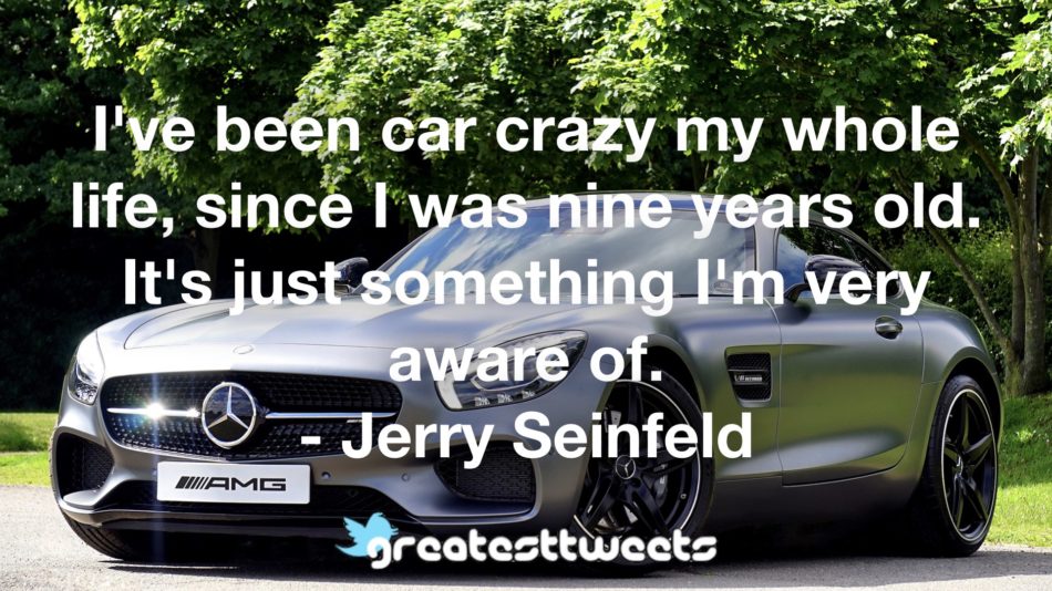 I've been car crazy my whole life, since I was nine years old. It's just something I'm very aware of. - Jerry Seinfeld