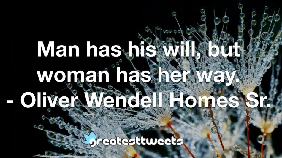Man has his will, but woman has her way. - Oliver Wendell Homes Sr.