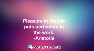 Pleasure in the job puts perfection in the work. -Aristotle