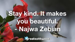 Stay kind. It makes you beautiful. - Najwa Zebian