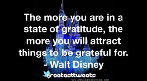 The more you are in a state of gratitude, the more you will attract things to be grateful for. - Walt Disney
