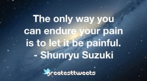 The only way you can endure your pain is to let it be painful. - Shunryu Suzuki