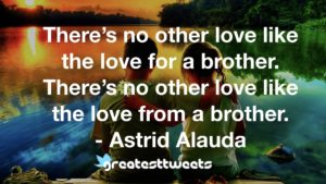 There’s no other love like the love for a brother. There’s no other love like the love from a brother. - Astrid Alauda