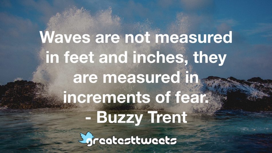 Waves are not measured in feet and inches, they are measured in increments of fear. - Buzzy Trent