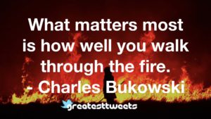 What matters most is how well you walk through the fire. - Charles Bukowski