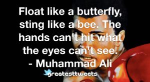 Float like a butterfly, sting like a bee. The hands can't hit what the eyes can't see. - Muhammad Ali