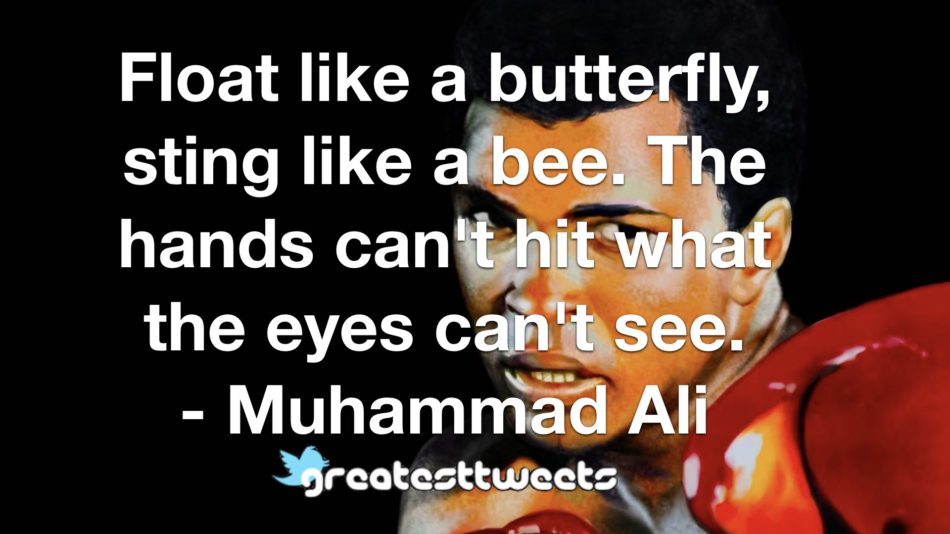 Float like a butterfly, sting like a bee. The hands can't hit what the eyes can't see. - Muhammad Ali