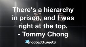 There's a hierarchy in prison, and I was right at the top. - Tommy Chong
