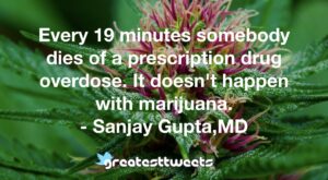 Every 19 minutes somebody dies of a prescription drug overdose. It doesn't happen with marijuana. - Sanjay Gupta,MD