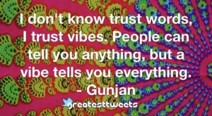 I don't know trust words, I trust vibes. People can tell you anything, but a vibe tells you everything. - Gunjan