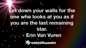 Let down your walls for the one who looks at you as if you are the last remaining star. - Erin Van Vuren
