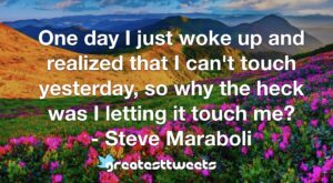 One day I just woke up and realized that I can't touch yesterday, so why the heck was I letting it touch me? - Steve Maraboli