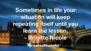 Sometimes in life your situation will keep repeating itself until you learn the lesson. - Brigitte Nicole