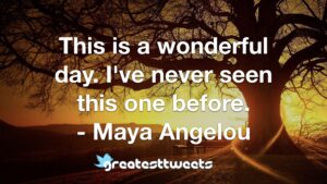 This is a wonderful day. I've never seen this one before. - Maya Angelou