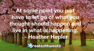 At some point you just have to let go of what you thought should happen and live in what is happening. - Heather Hepler