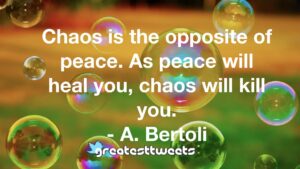 Chaos is the opposite of peace. As peace will heal you, chaos will kill you. - A. Bertoli