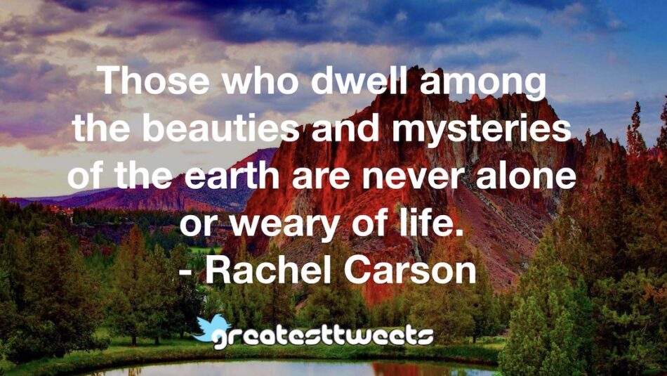 Those who dwell among the beauties and mysteries of the earth are never alone or weary of life. - Rachel Carson